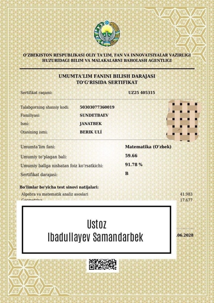 Matematika sertifikati 15
