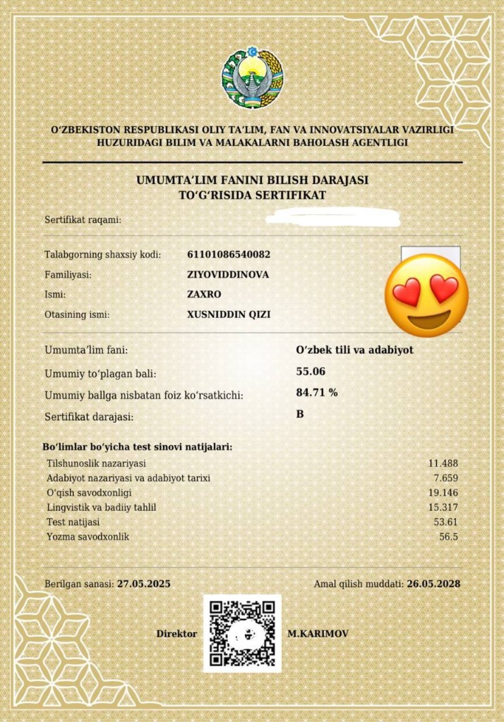 Ona tili sertifikati 9